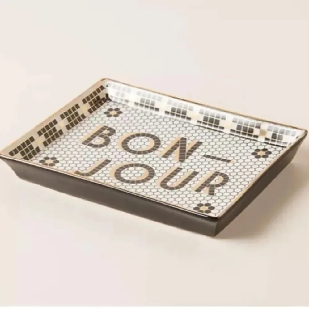 Anthropologie Bistro Tile Jewelry Makeup Bonjour Tray Brand New